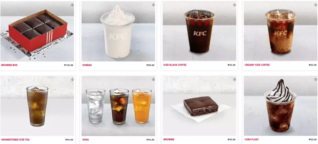 KFC Desserts and Drinks Menu