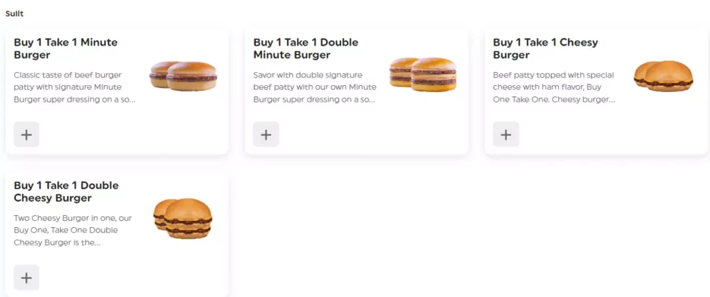 minute burger menu items