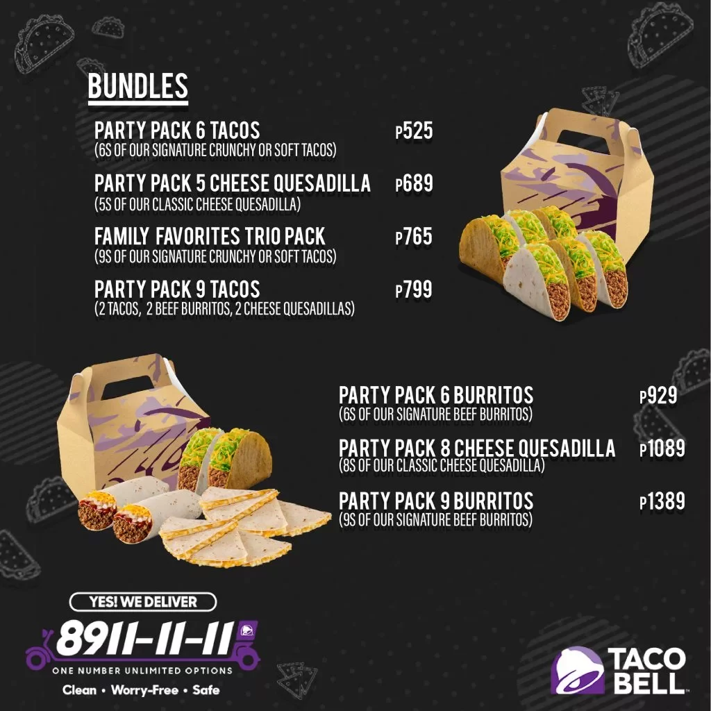 Taco Bell Bundles Party Packs Menu