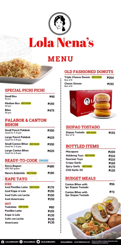 Lola Nena's Philippines Menu Prices Updated Feb 2024
