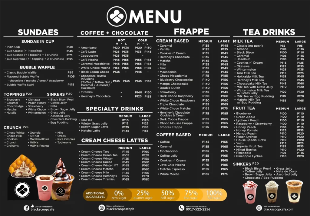 black scoop menu