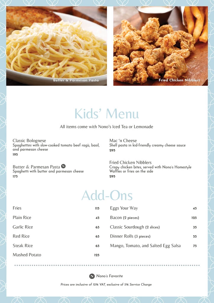 Nonos kids menu