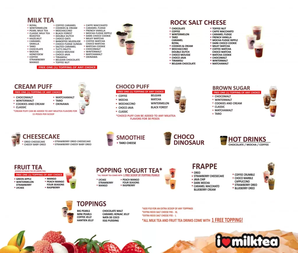 i love milktea menu