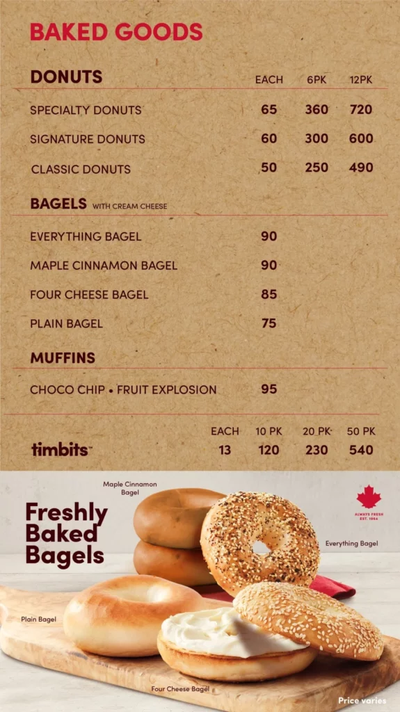 Tim Hortons Baked Goods Prices