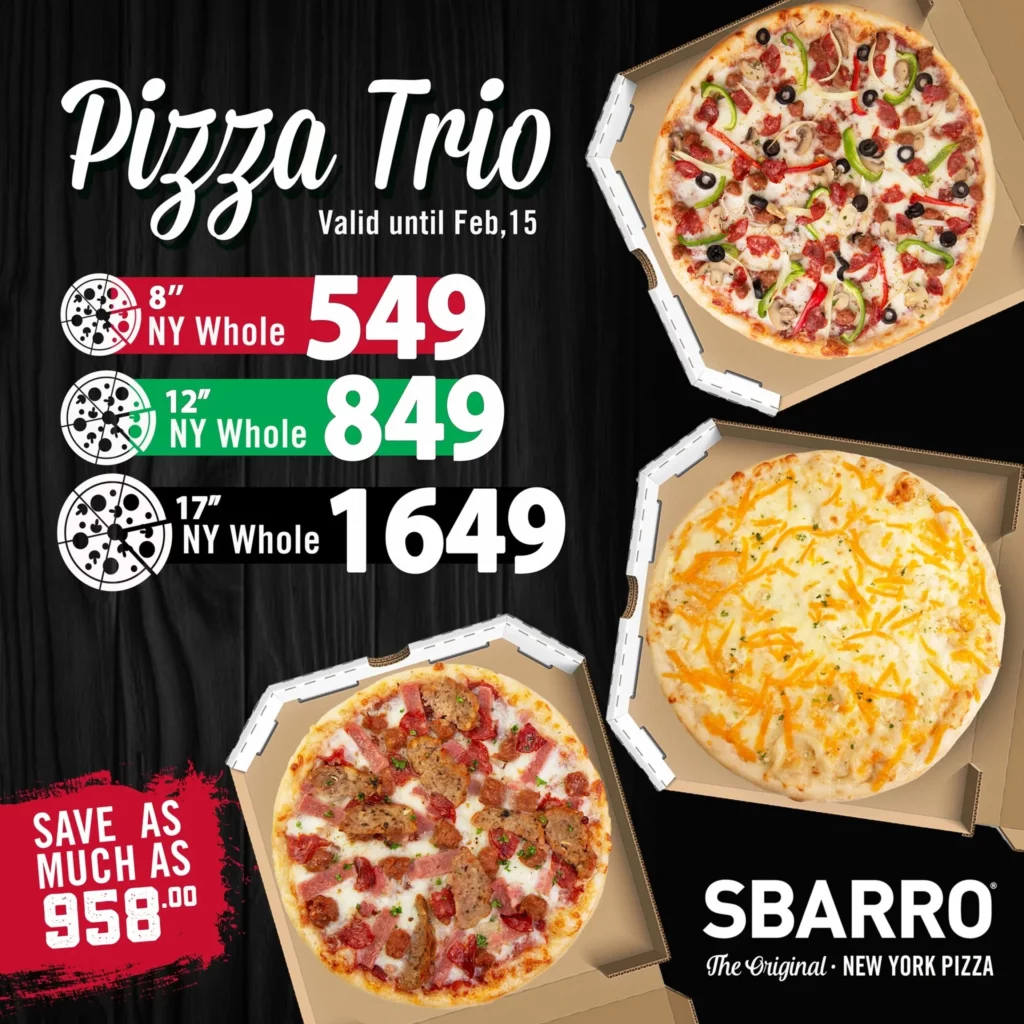 menu sbarro pizza trio offer