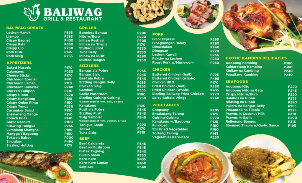 baliwag grill and restaurant menu