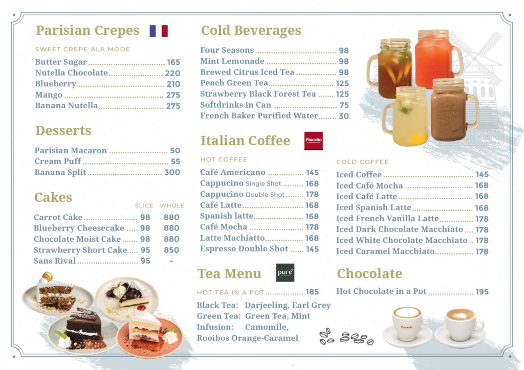 French Bakers Desserts & Beverages menu