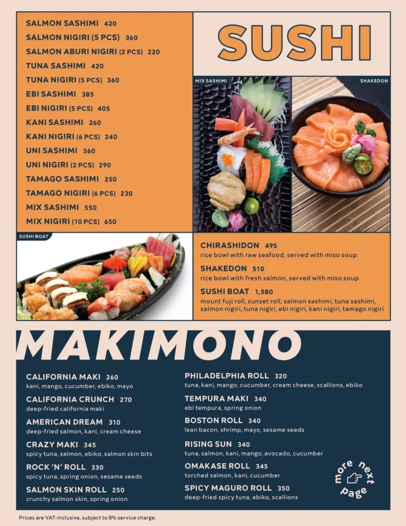 Omakase Sushi and makimono prices