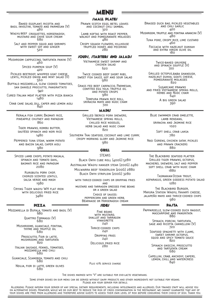 blackbird food menu