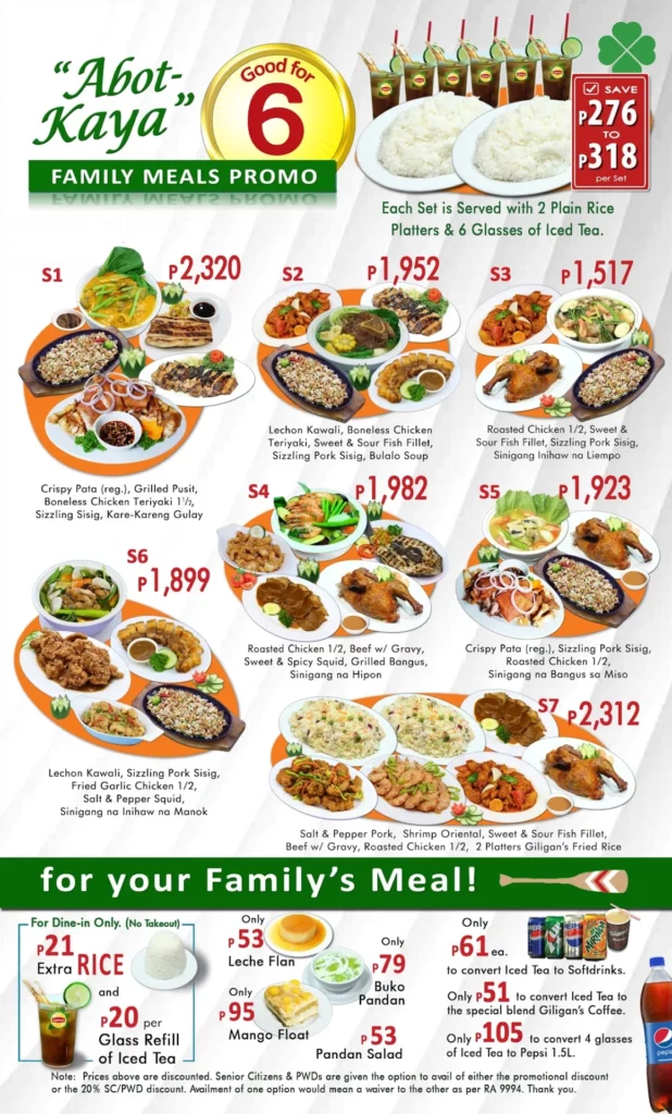 giligan's  family meal promo 6 persons