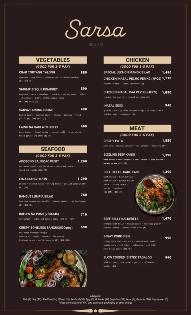 sarsa ph menu