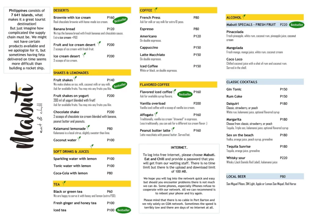 mabuti menu with price